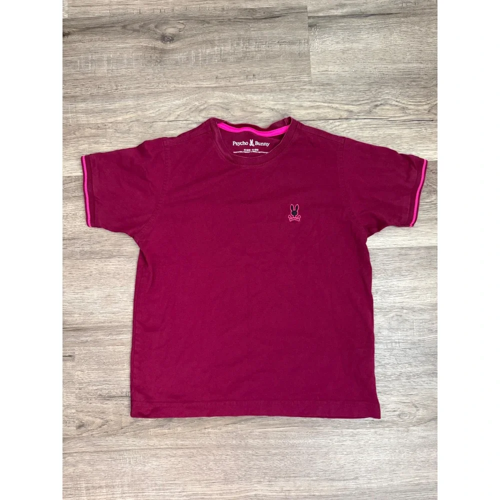 Psycho Bunny Girls Burgundy Pima Cotton Tee‎ Shirt Size 10-12 Medium Logo